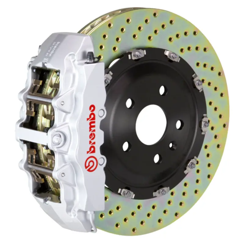 Brembo Front Gt Brake Kit For 2008–2016 Audi R8 (4.2L & 5.2L, Cc Brake Equipped) – 6-Piston Calipers, 380X34Mm Drilled Two-Piece Rotors, Silver Finish 1