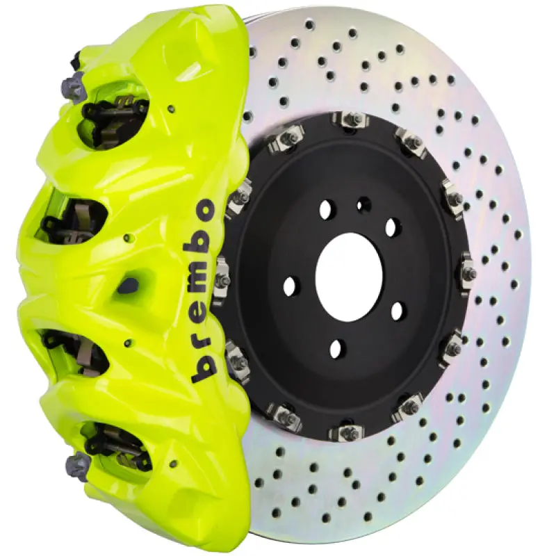 Brembo Gt Big Brake Kit — Front, 6-Piston Calipers With 380X34Mm Drilled Two-Piece Rotors (Fluorescent Yellow Finish) 1