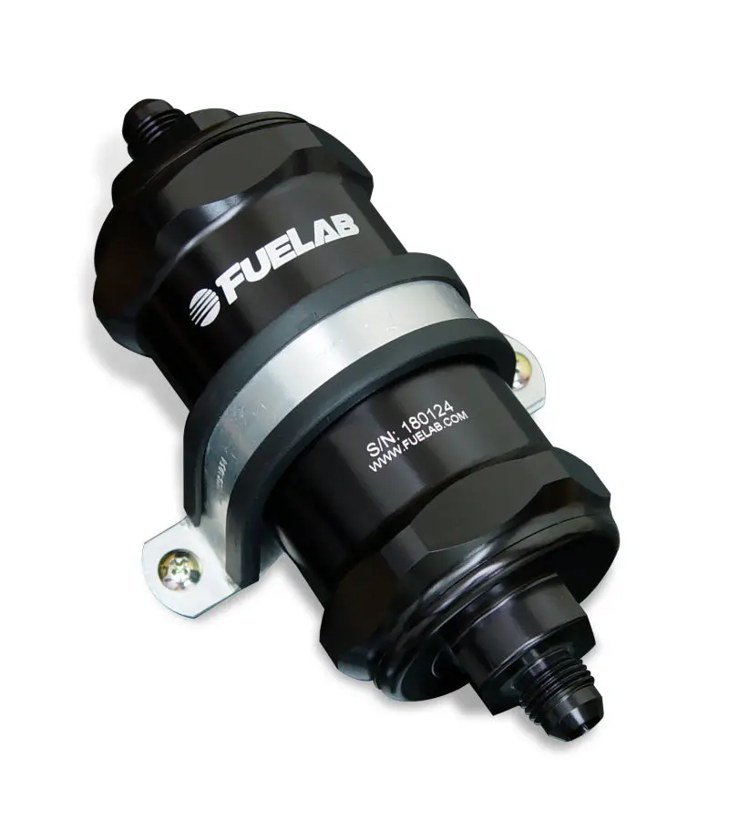 Fuelab 818 Inline Fuel Filter – -12An In/Out, 6-Micron Fiberglass Element, Black Housing 1