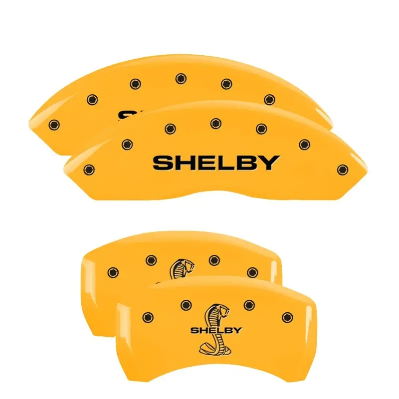 Mgp Engraved 4-Piston Caliper Covers For 2007 Ford Mustang – Shelby Front / Snake Rear, Yellow-On-Black Finish 1