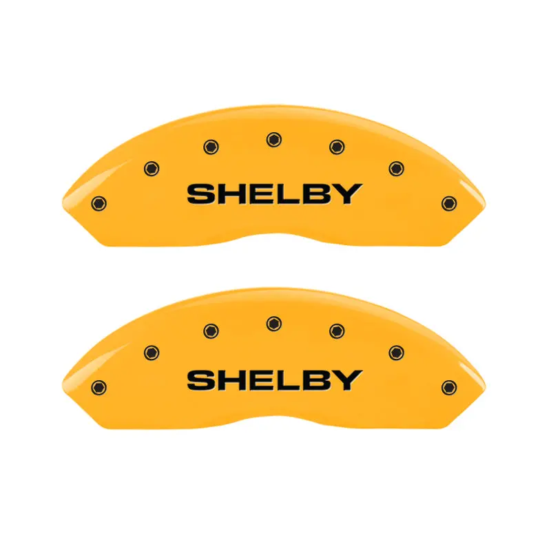 Mgp Engraved 4-Piston Caliper Covers For 2007 Ford Mustang – Shelby Front / Snake Rear, Yellow-On-Black Finish 2