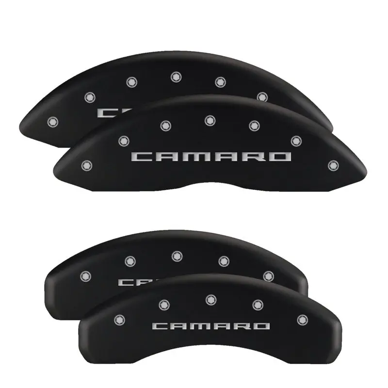 Mgp Engraved 4-Piston Caliper Covers – Front & Rear, Black W/ Silver Accent (Chevy Racing Style) 2