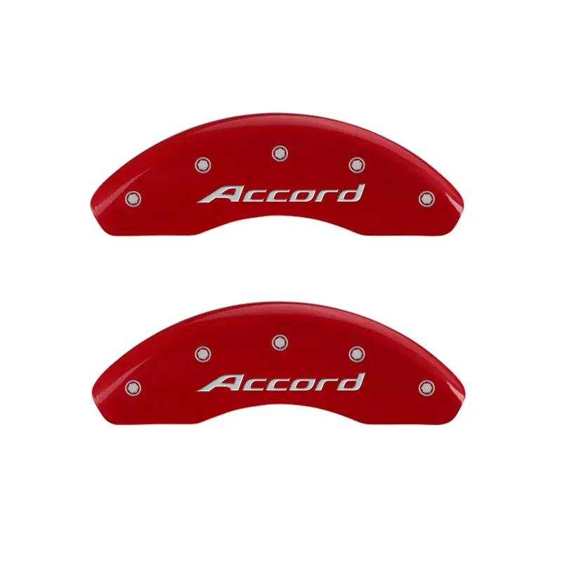 Mgp Engraved 4-Piston Caliper Covers – Front & Rear For Honda Accord – Red Finish With Silver Chrome Accents 1
