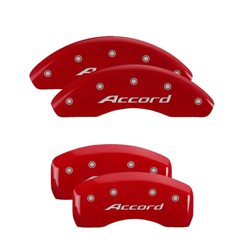 Mgp Engraved 4-Piston Caliper Covers – Front & Rear For Honda Accord – Red Finish With Silver Chrome Accents 2