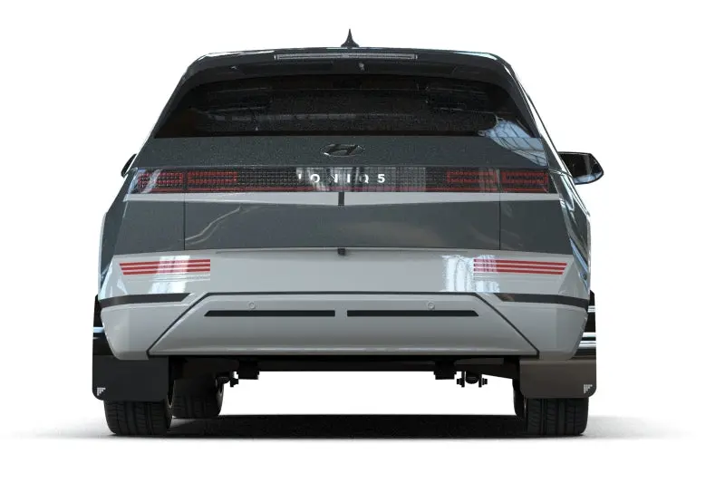 Rally Armor Ur Series Mud Flaps For 2025 Hyundai Ioniq 5 Pe – Black Rubber With Silver Battery Logo Accents 2