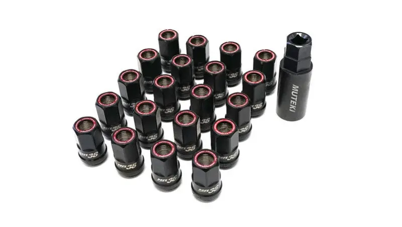 Wheel Mate Muteki Hr38 Open-End Lug Nuts – 12X1.25Mm, Titanium Chrome With Red Ring Accent 1